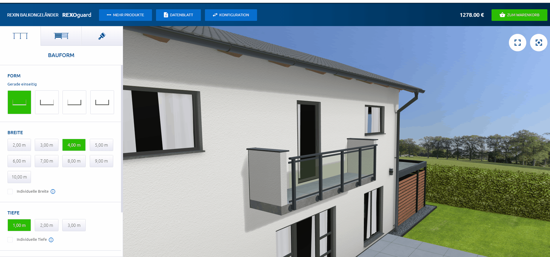 Balkon & Balkongeländer einfach online gestalten per 3D-Konfigurator.