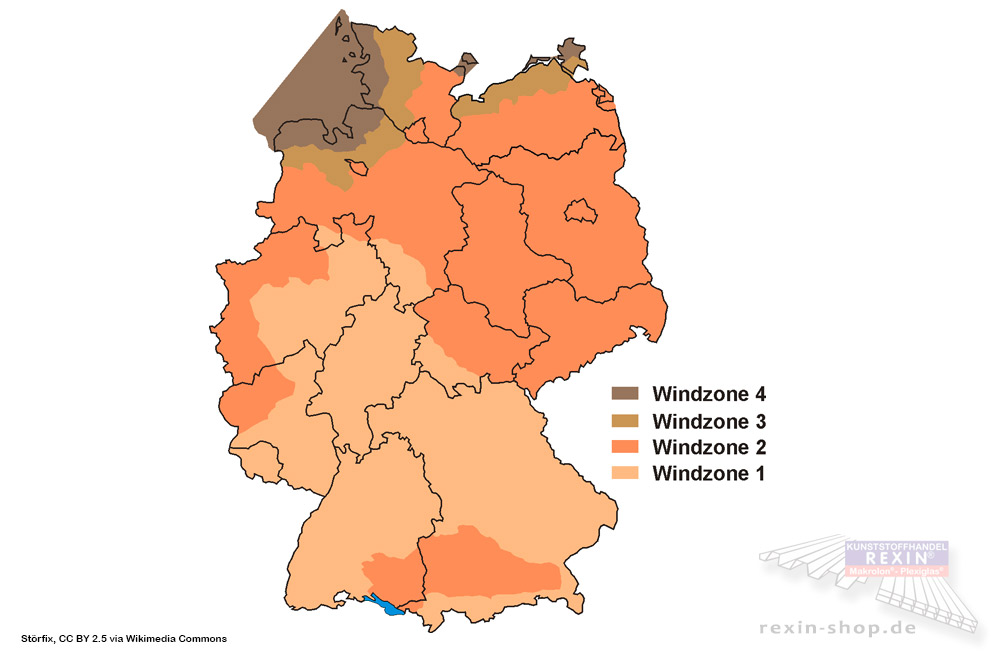 Terrassendach-Statik: Windlastzonen in Deutschland.