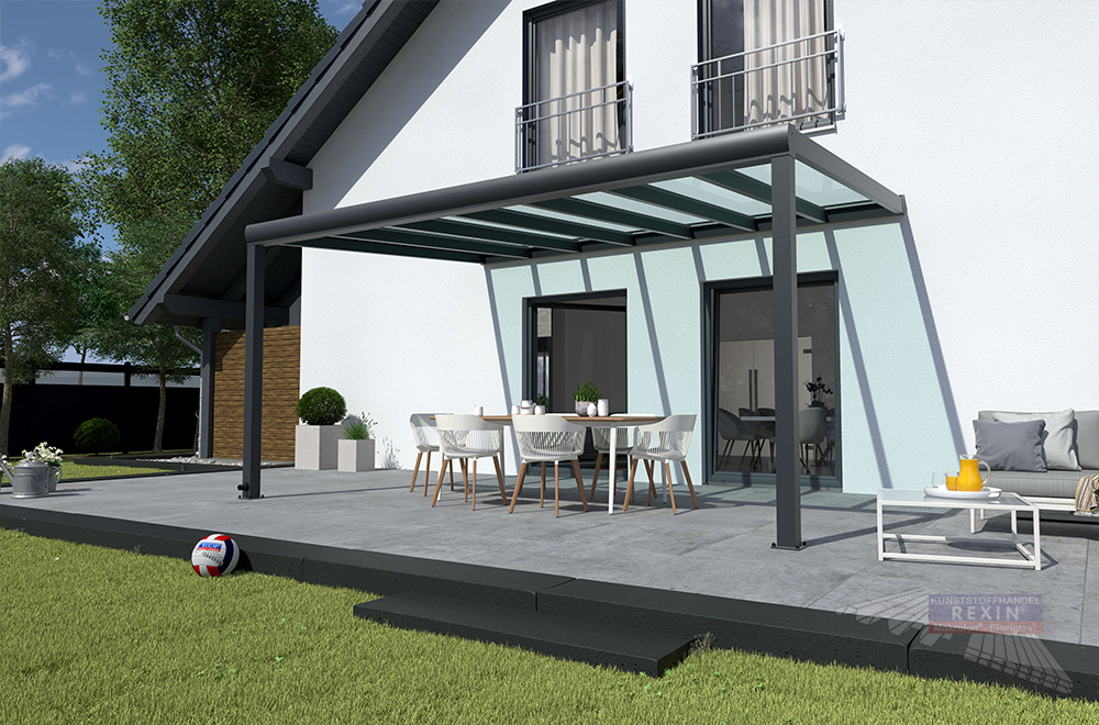 Alu-Terrassendach REXOpremium® mit Verbundsicherheitsglas: hochwertig und jederzeit erweiterbar.