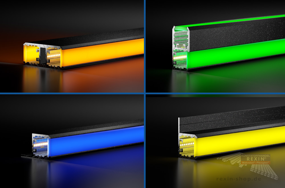 LED-Sets: Alu-Profile und PLEXIGLAS®-LED für eine attraktive Beleuchtung.