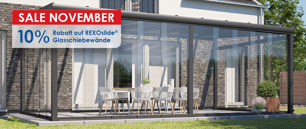 Glasschiebewände für das Terrassendach 10% reduziert