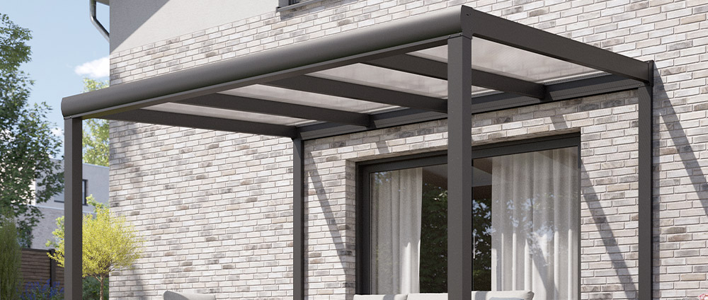 REXOpremium® Aluminium-Terrassenüberdachung mit Wandpfosten
