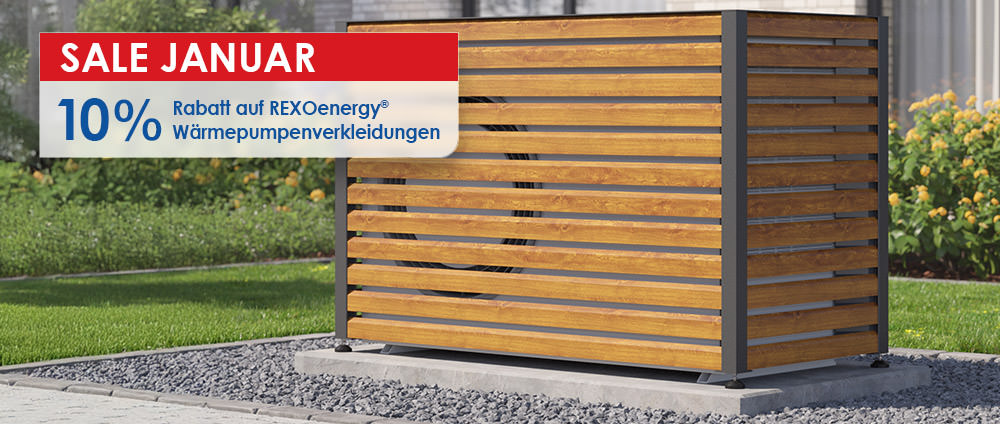 Jetzt die Wärmepumpe schützen und das Zuhause optisch aufwerten: Nur im Januar erhalten Sie unsere REXOenergy® Wärmepumpenverkleidung zum attraktiven Aktionspreis.