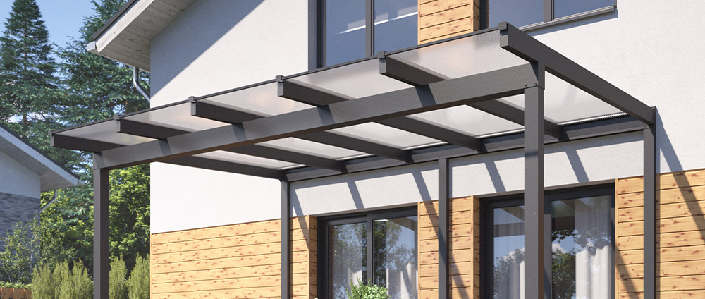 Alu-Terrassendach REXOclassic mit Wandpfosten